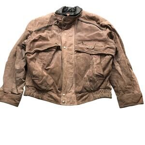 Byrnes & Baker Suede Leather Lined Bomber Jacket Men Large L Long Sleeve Brown